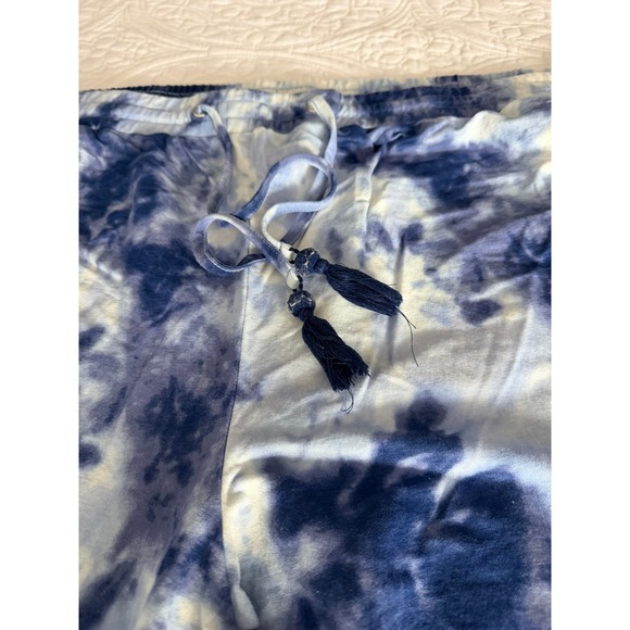 Belle Beach Kim Gravel Blue Tie Dye Wide Leg Crop Pants Tassel Drawstring 3XT - Picture 2 of 9